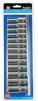 BLUESPOT 13PCS 3/8" DRIVE 6 POINT DEEP SOCKETS 6MM - 19MM