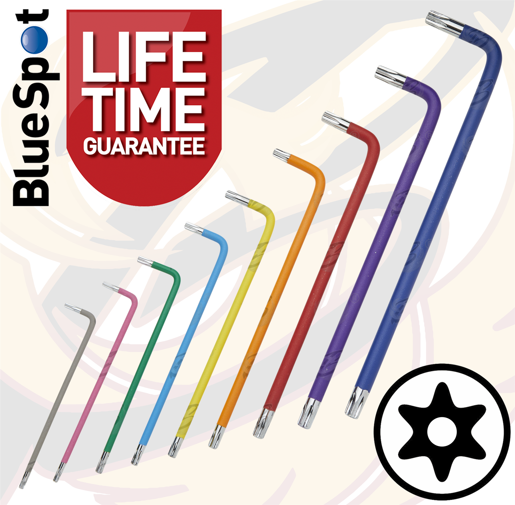 BlueSpot 9 Piece Extra Long Colour Coded Tamper Torx Key Set ( T10 - T50 ) ( 15302 )