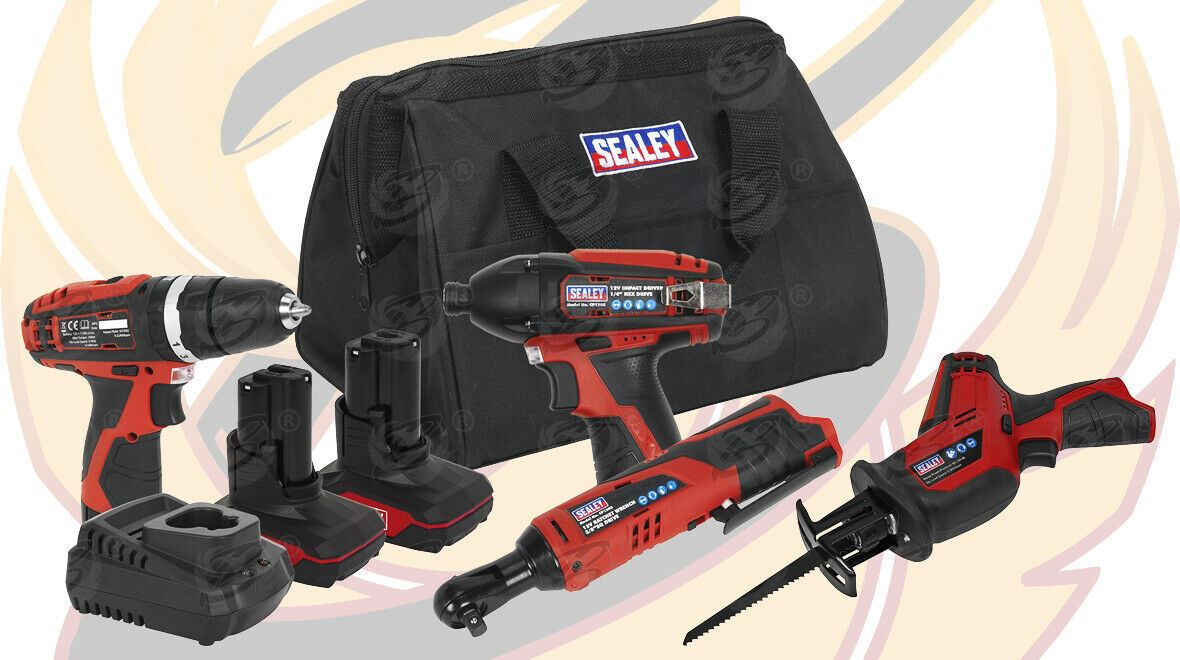 SEALEY 12V CORDLESS COMBO KIT ( DRILL - RATCHET WRENCH - RECIPROCATING SAW - IMPACT DRIVER )