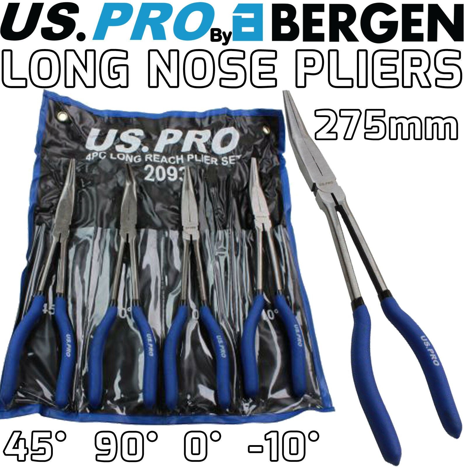 US PRO 4PCS 11" EXTRA LONG NOSE PLIERS SET