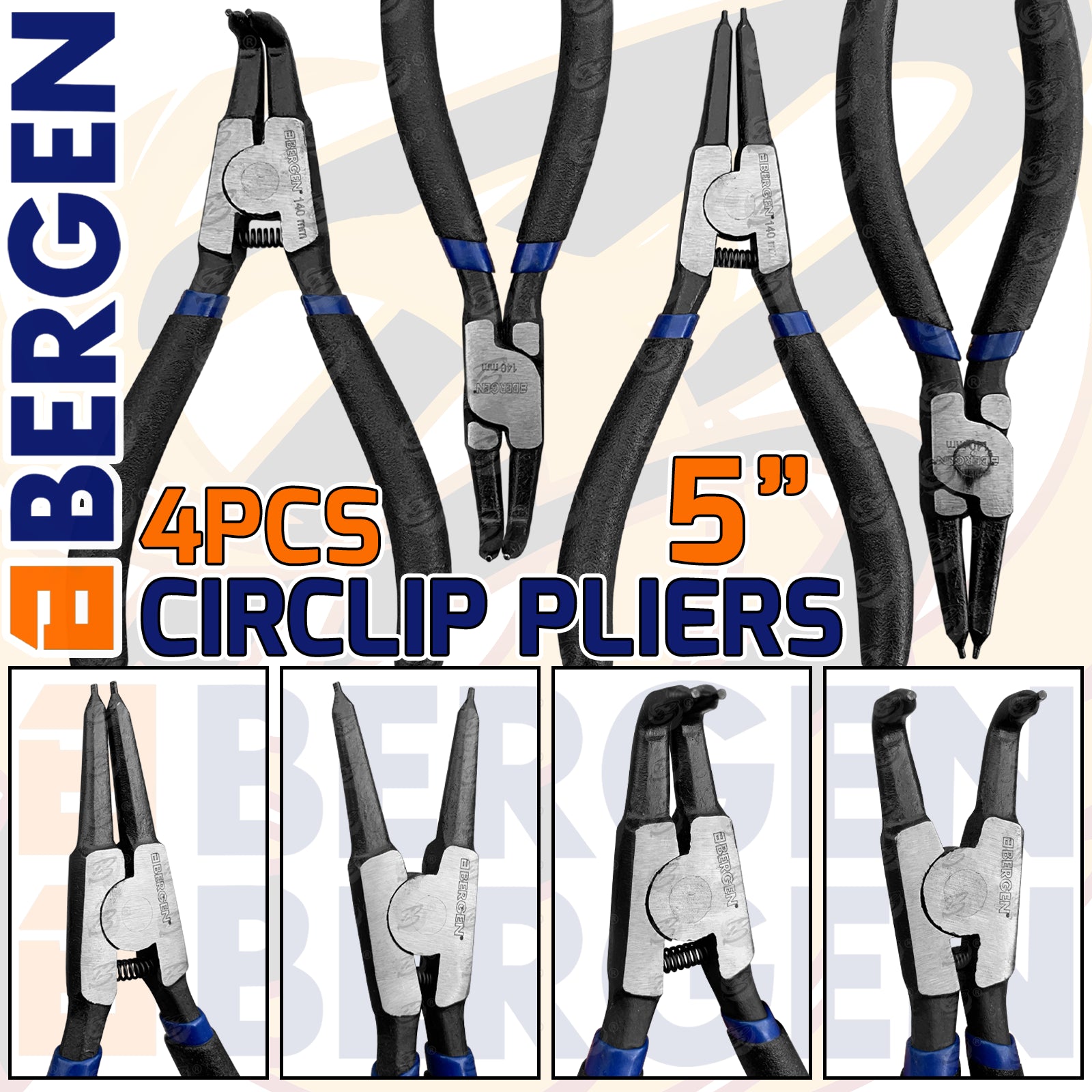 BERGEN 4PCS 5" CIRCLIP PLIER SET