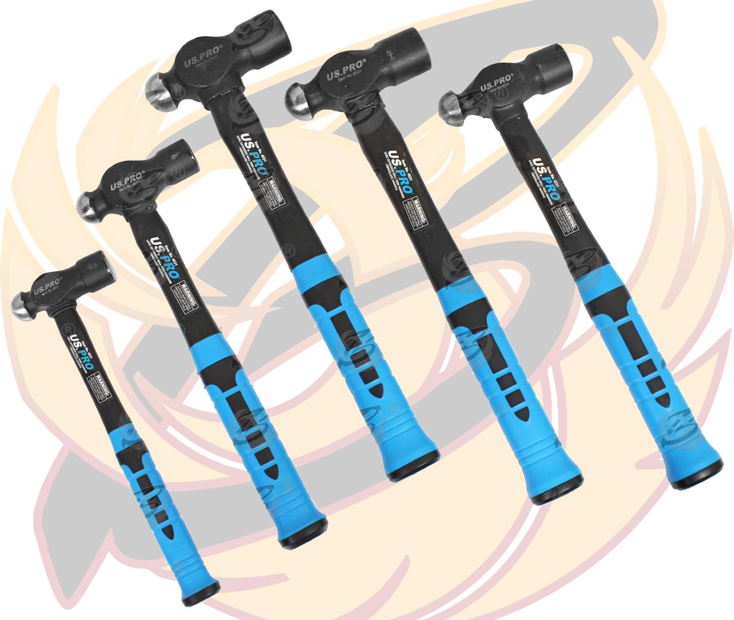 US Pro 5 Piece Extended Ball Pein Hammer Set 8Oz - 16Oz - 24Oz - 32Oz - 40Z 4531