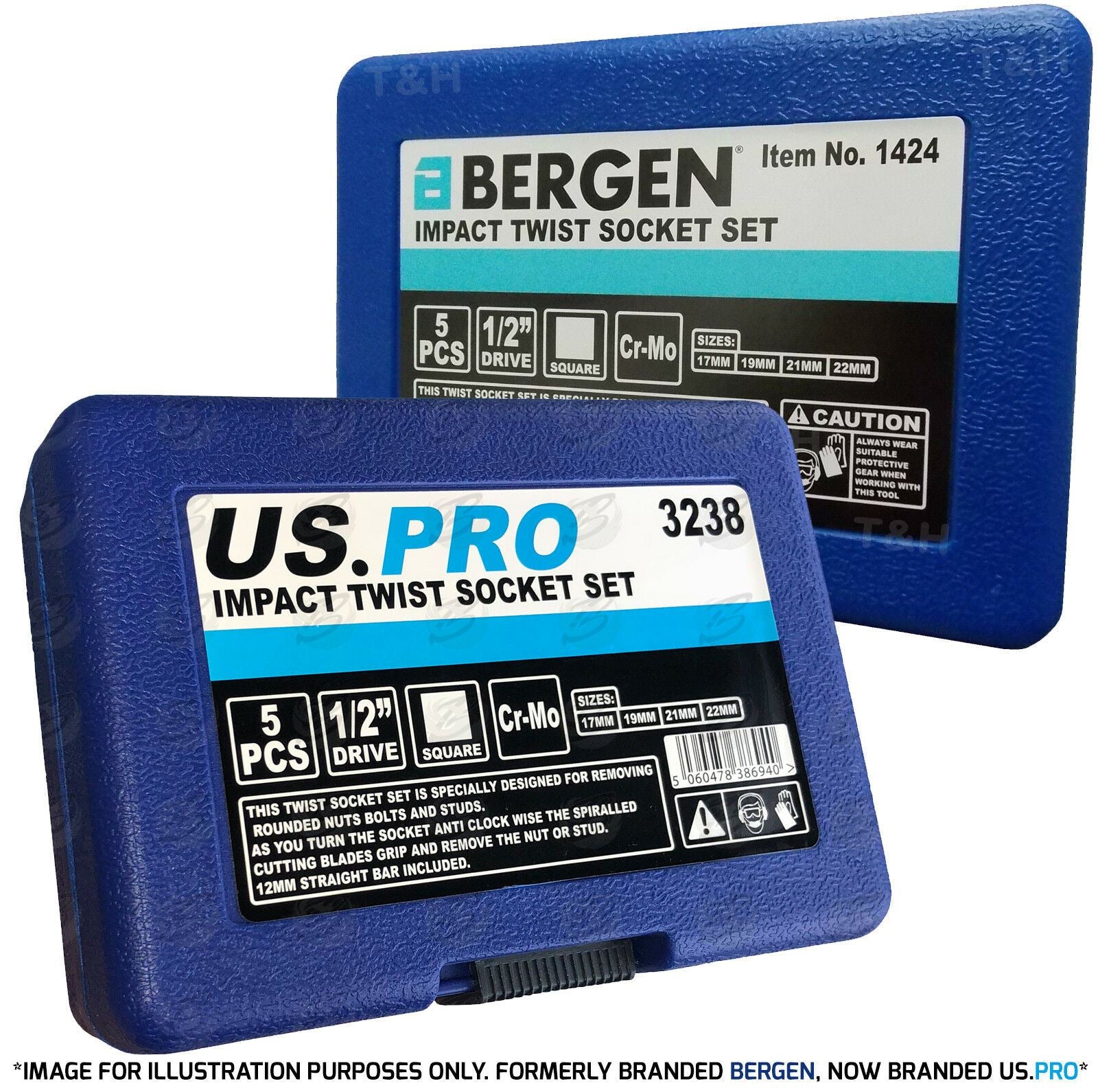 US PRO 5PCS 1/2" DRIVE IMPACT TWIST SOCKETS 17MM - 22MM
