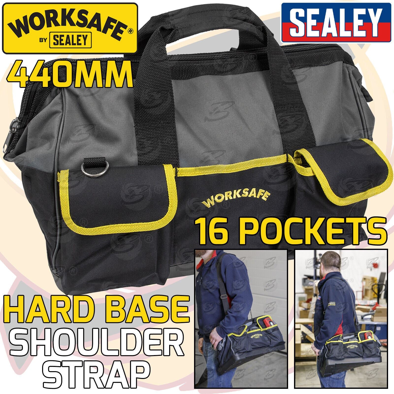 WORKSAFE 16 POCKET 17" HARD BASE TOOL BAG