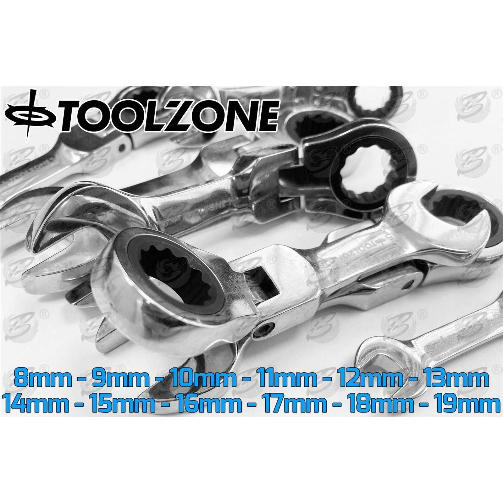 Toolzone 12 Piece Combination Stubby Flexible Ratchet Spanner Set 8mm - 19mm ( SP179 )