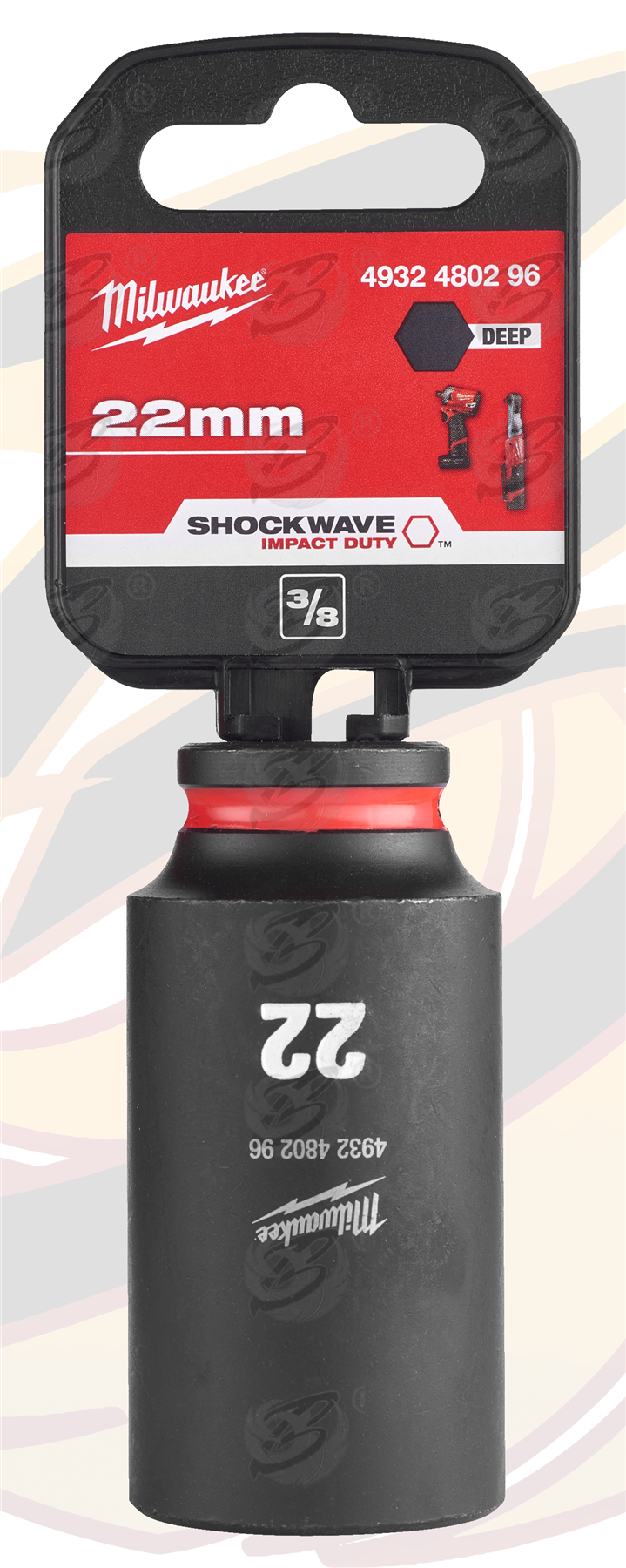 Milwaukee 22mm 3/8" Drive 6 Point Deep Impact Socket ( Single ) ( 4932480296 )