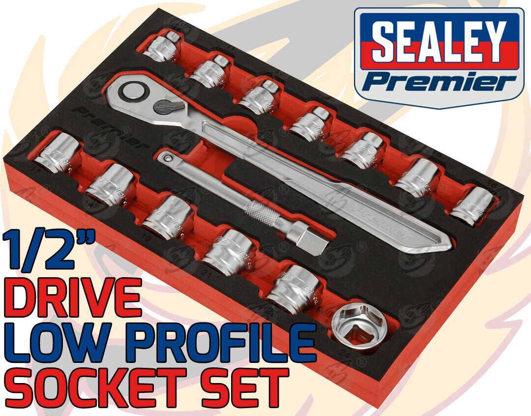 Sealey 15 Piece 1/2" Drive 6 Point 90 Tooth Low Profile Socket Set 10mm - 24mm ( AK5787 )