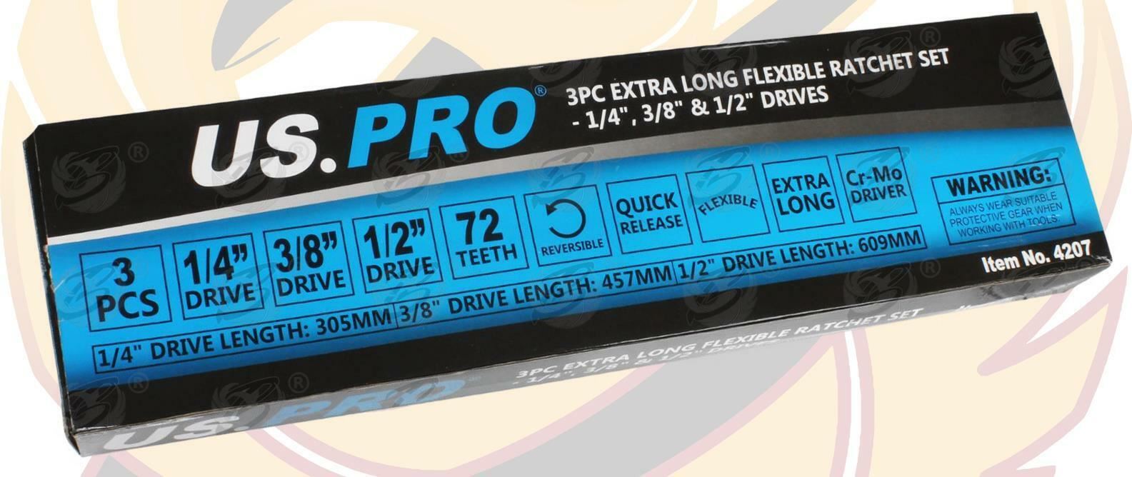 US PRO 3PCS 1/4" & 3/8" & 1/2" DRIVE 72 TOOTH FLEXI EXTRA LONG RATCHET HANDLES