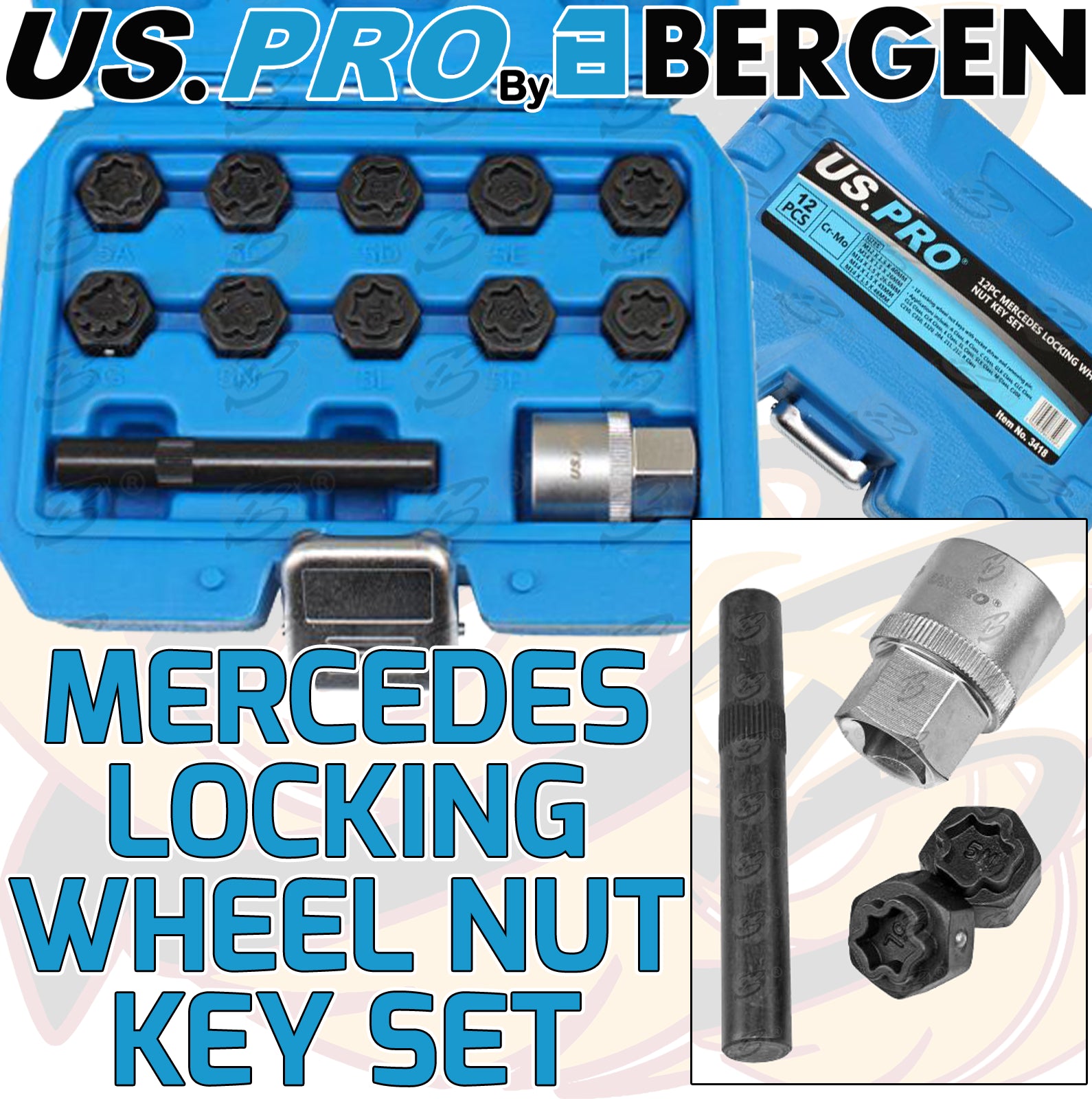 US PRO 12PC MERCEDES LOCKING WHEEL NUT KEY SET