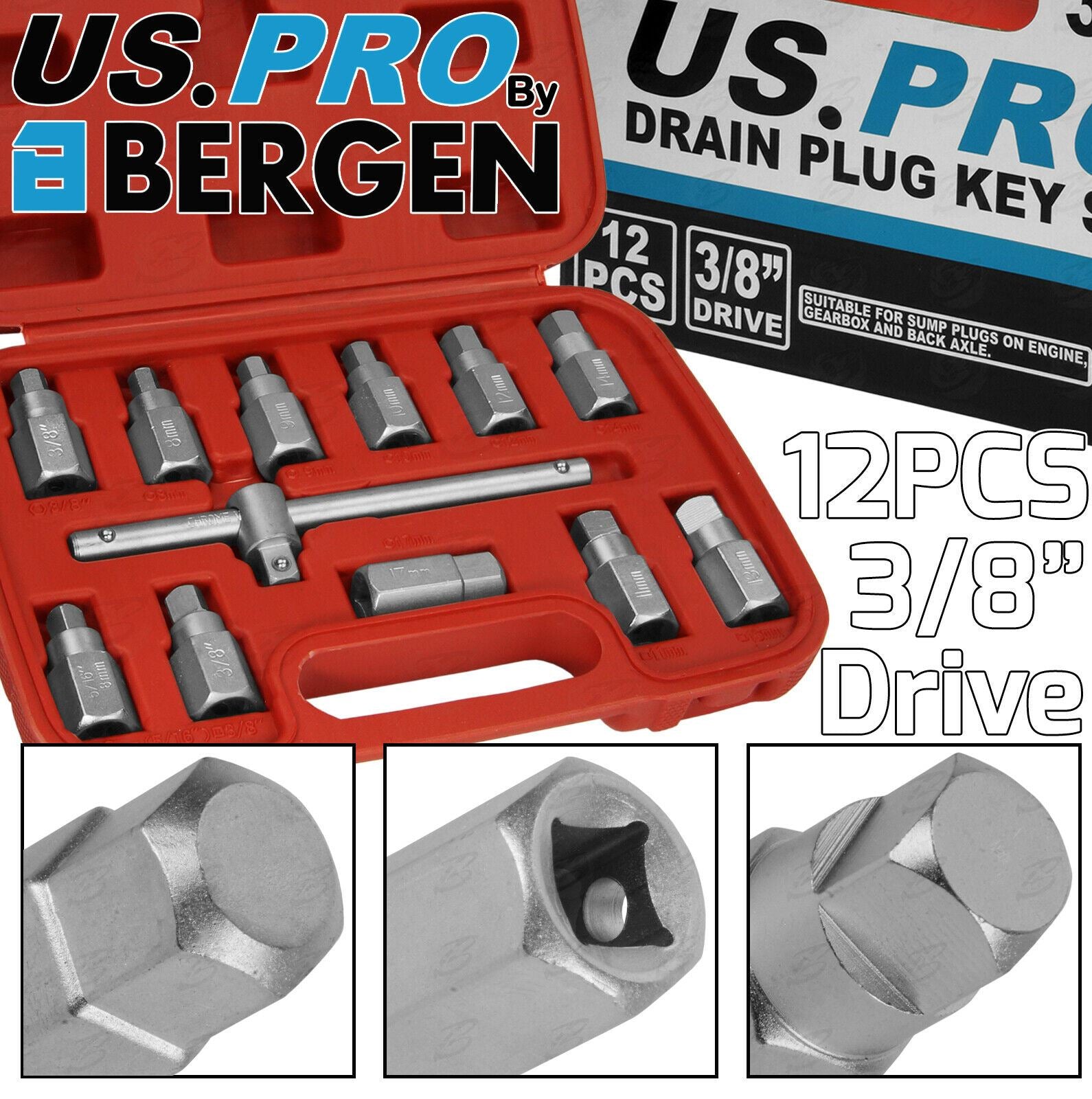 US PRO 12PCS 3/8" DRIVE DRAIN PLUG KEY SET