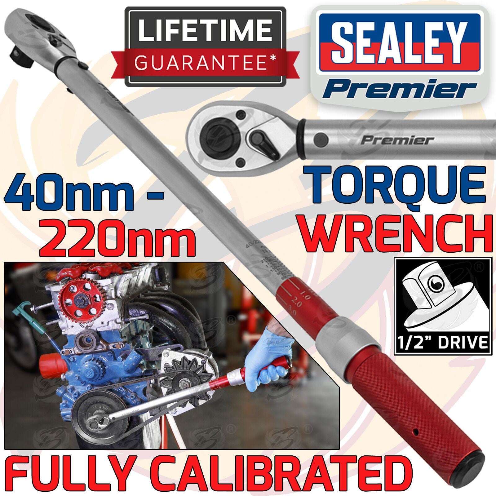 SEALEY 1/2" DRIVE CALIBRATED TORQUE WRENCH MICROMETER STYLE 40Nm - 220Nm