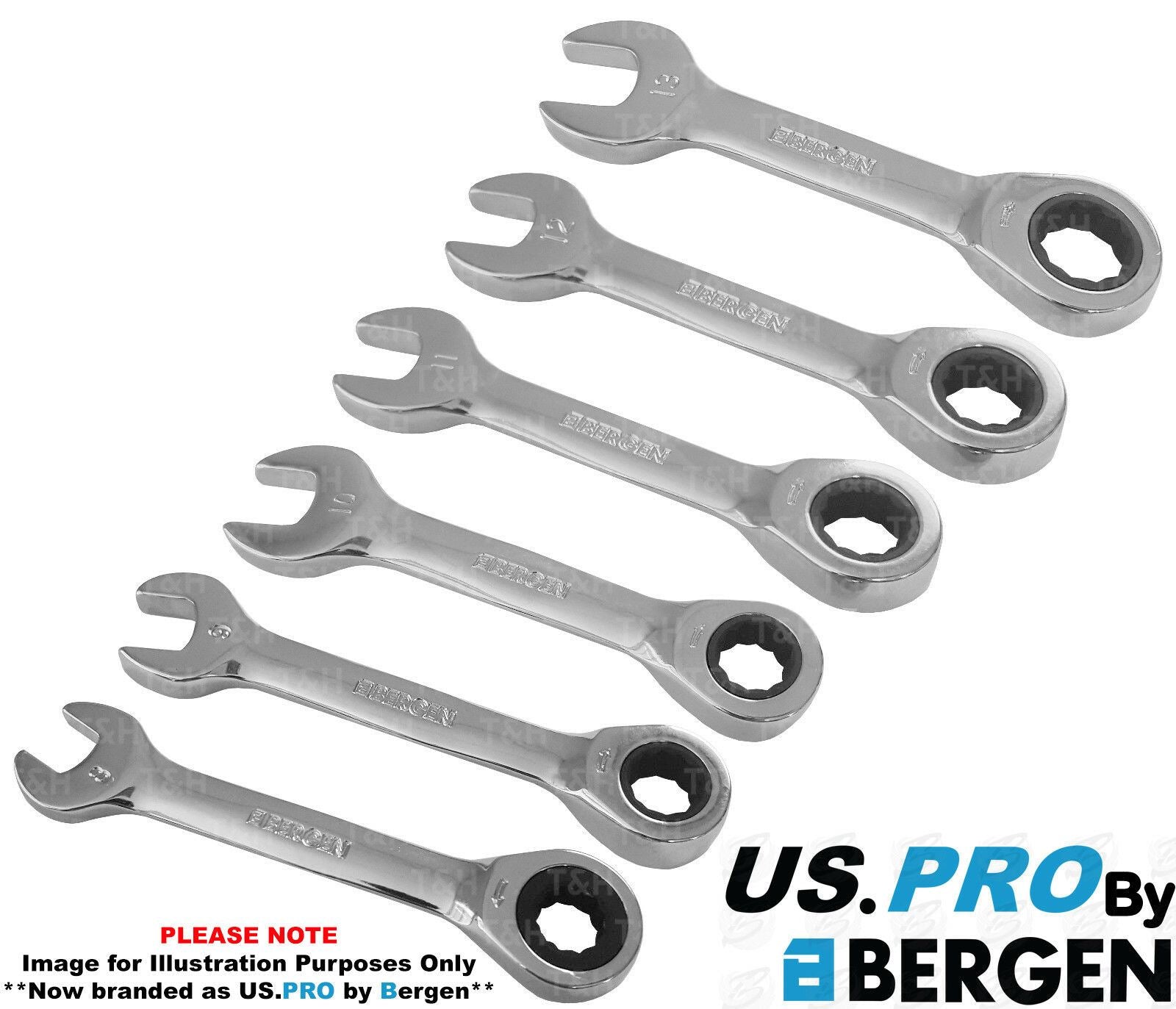 US PRO 12PCS STUBBY COMBINATION RATCHET SPANNERS