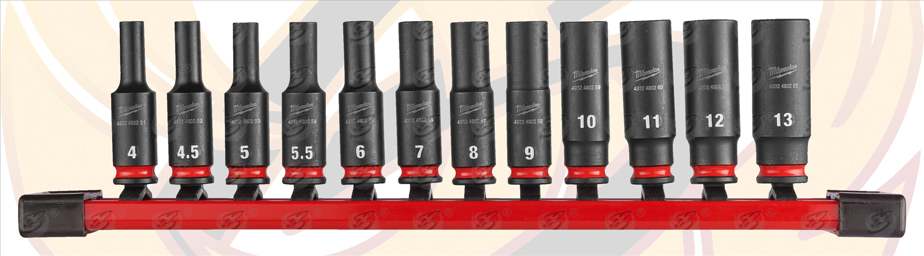 Milwaukee 12 Piece 1/4" Drive 6 Point Deep Impact Sockets 4mm - 13mm ( Shockwave Impact Duty ) ( 4932480453 )