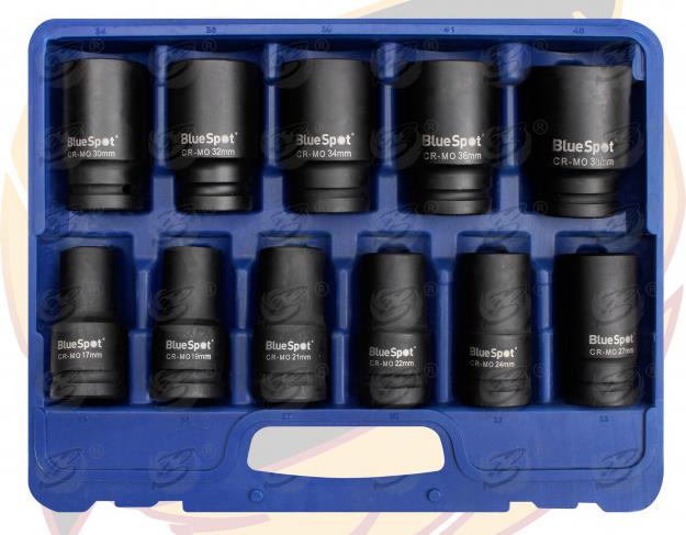 BLUESPOT 11PCS 3/4" DRIVE 6 POINT DEEP IMPACT SOCKETS 17MM - 38MM