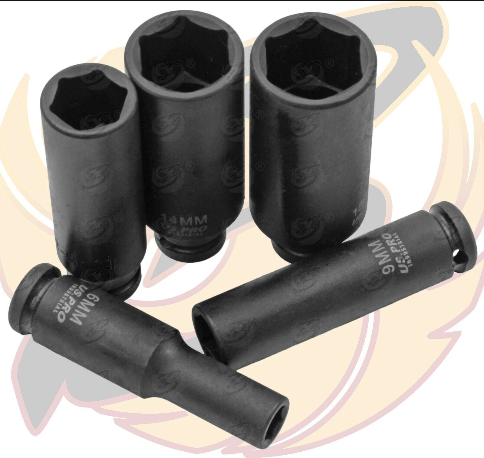 US PRO INDUSTRIAL 14PCS 1/4" DRIVE 6 POINT DEEP IMPACT SOCKETS 4MM - 15MM