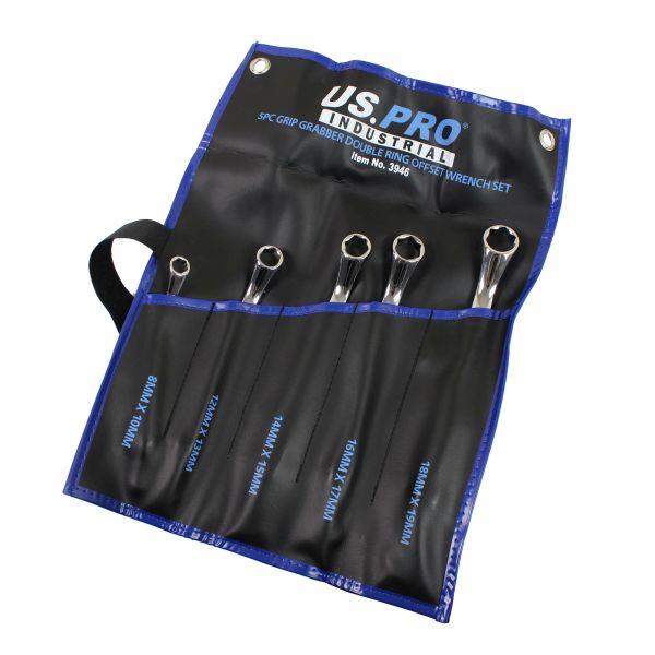 US Pro 5 Piece Grip Grabber Double Ring Offset Wrench Set 3946