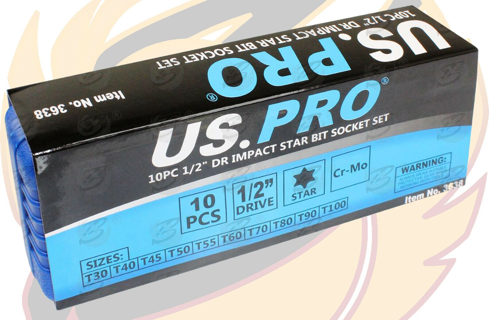 US Pro 10 Piece 1/2" Drive Impact Torx Bit Sockets T30 - T100 3638