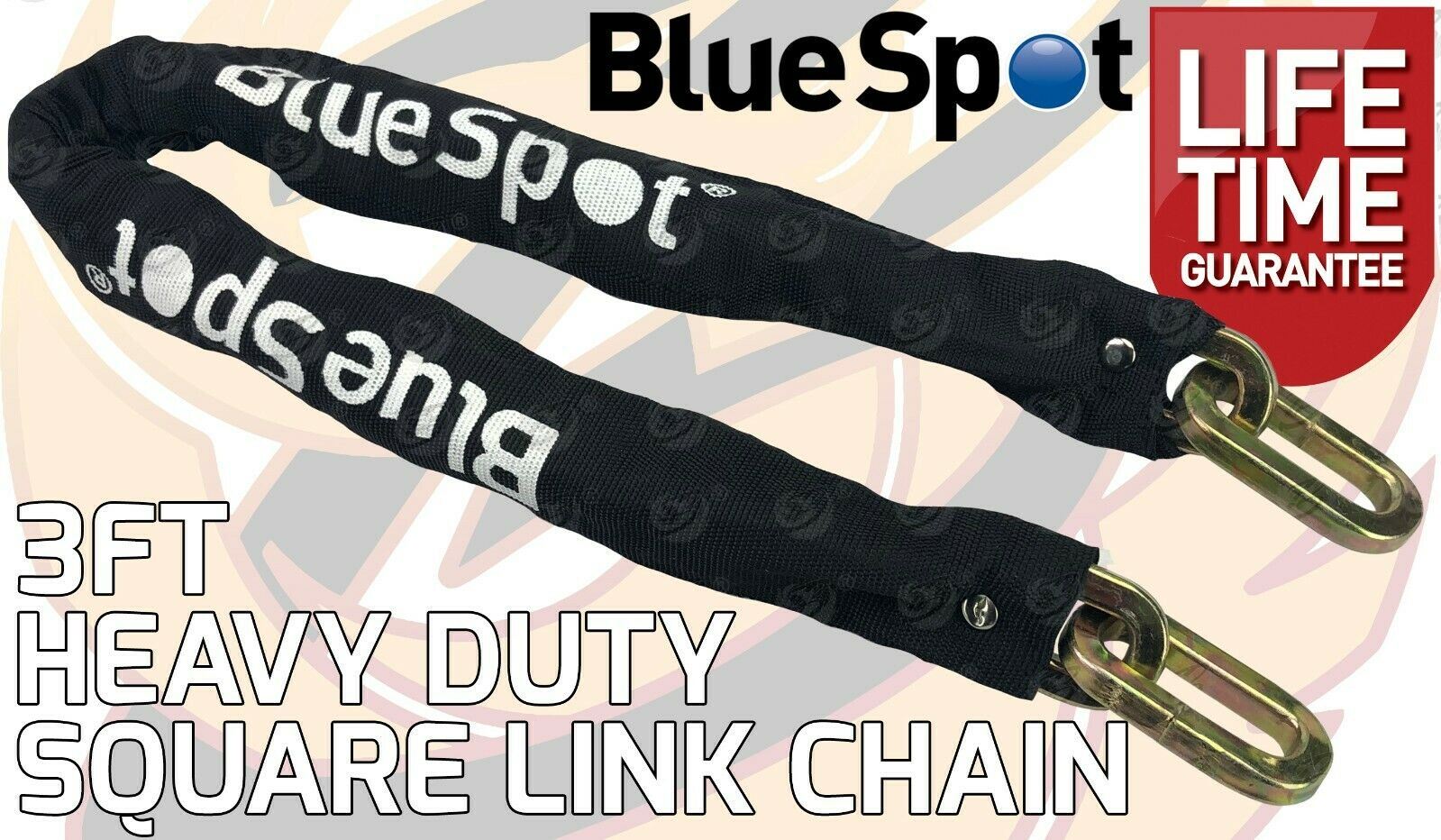 BLUESPOT 3FT LONG 10MM LINKS SECURITY CHAIN WITH 94MM HIGH SECURITY PADLOCK