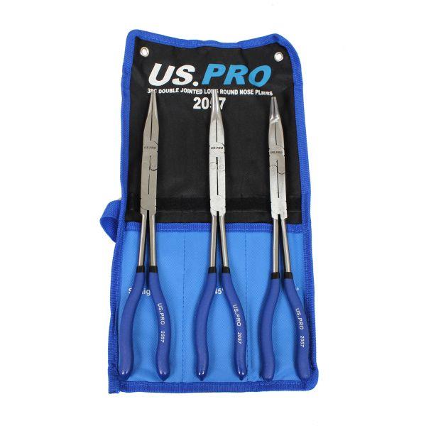 US Pro 3 Piece Double Jointed Long Nose Pliers 2057