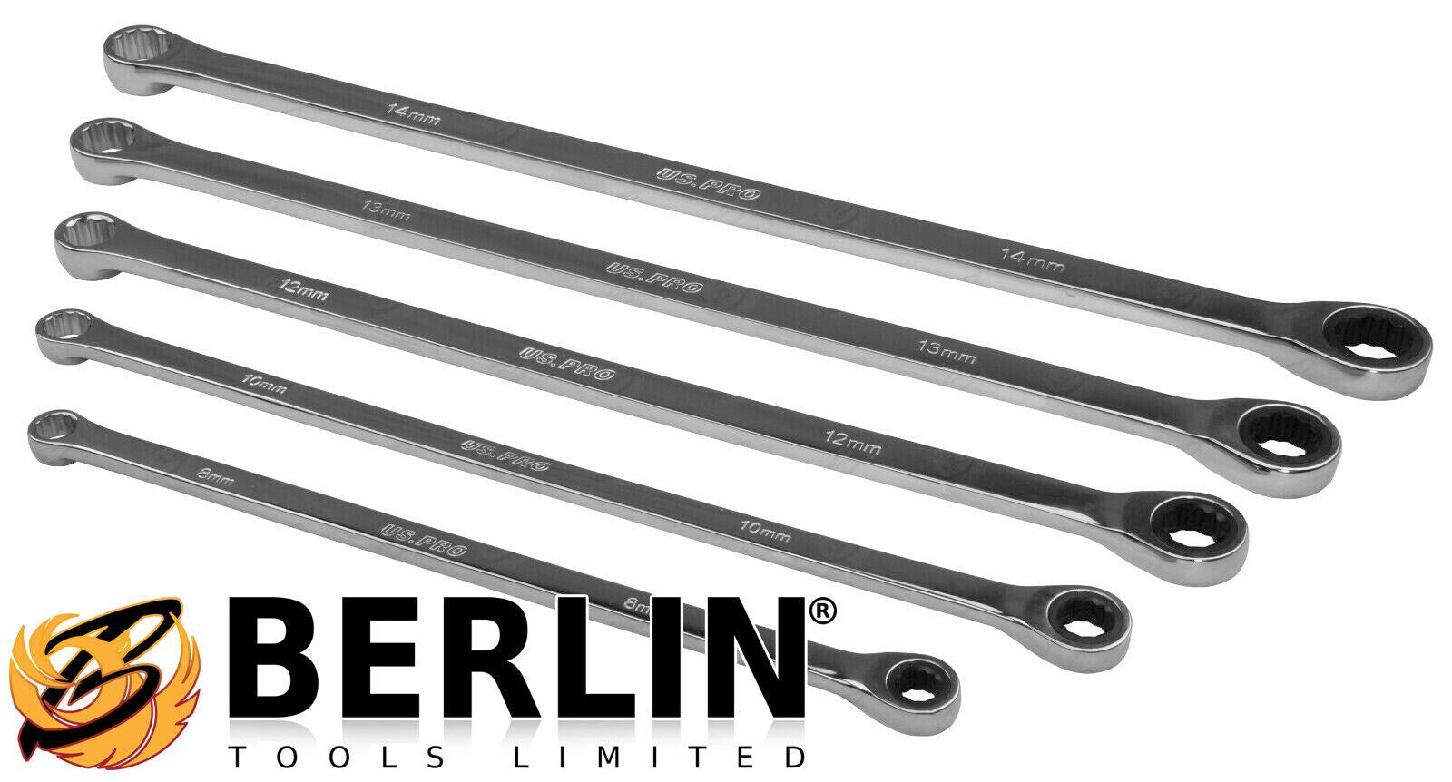 US Pro 10 Piece Single Ring Extra Long Ratchet Aviation Spanners 8mm - 10mm ( 3224 )