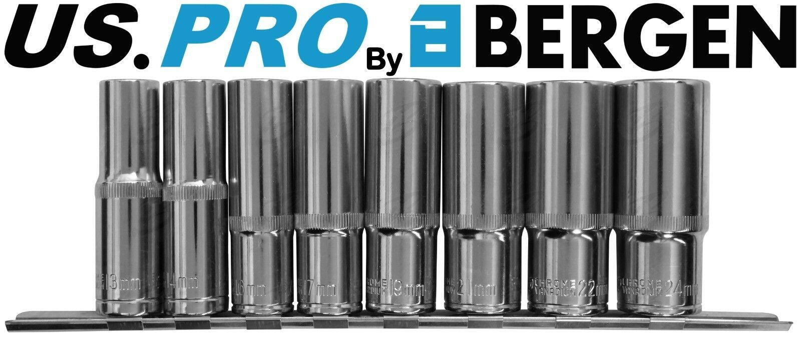 US Pro 8 Piece 1/2" Drive 6 Point Deep Sockets 13mm - 24mm 3241