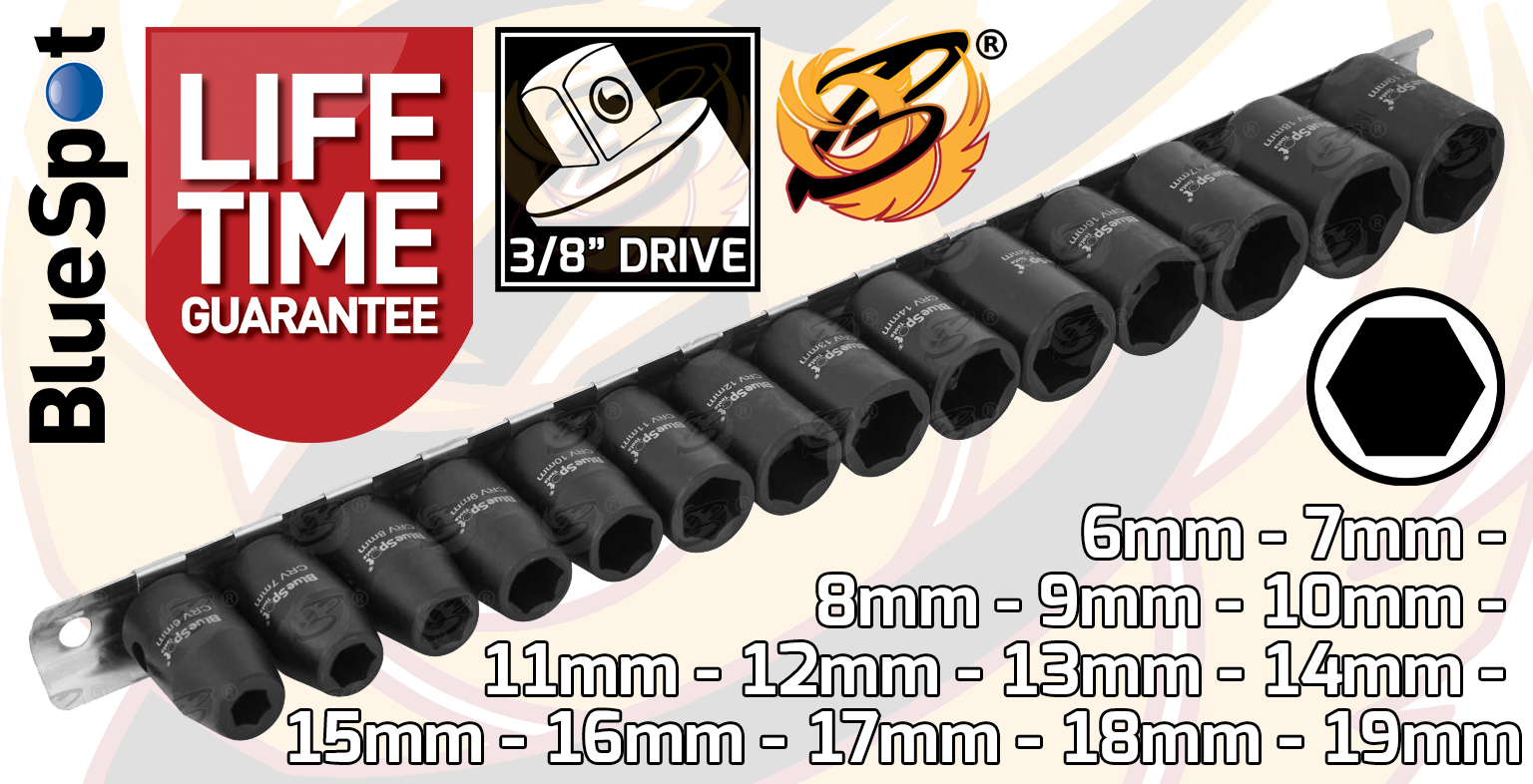 BlueSpot 14 Piece 3/8" Metric Impact Stubby Sockets (6-19mm) ( 01599 )