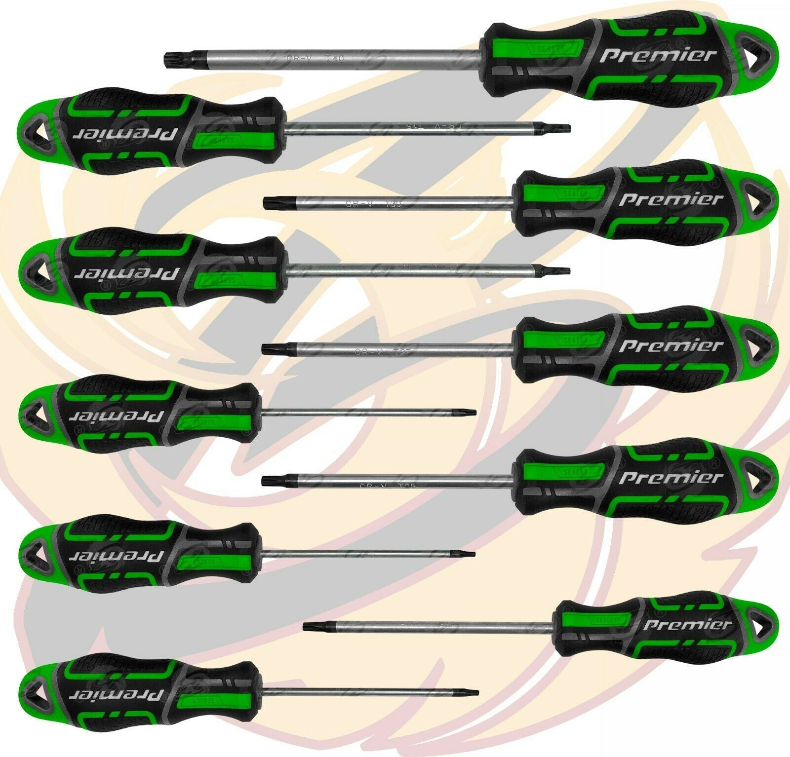 SEALEY 10PCS MAGNETIC TORX SCREWDRIVER SET T7 - T40 ( HI VIS )