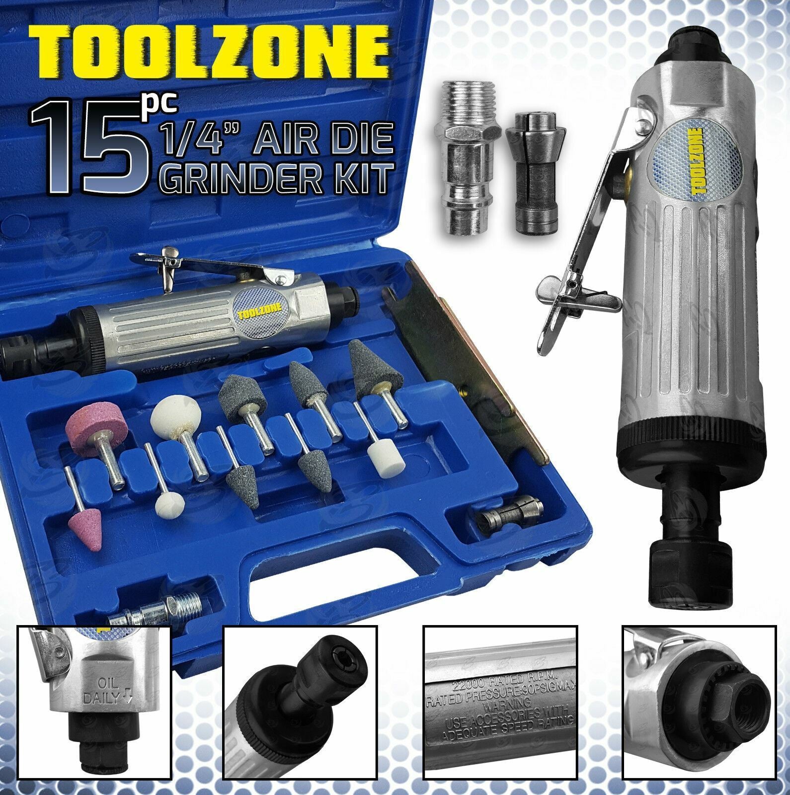 Toolzone 15 Piece 1/4" Air Die Grinder Set AT021