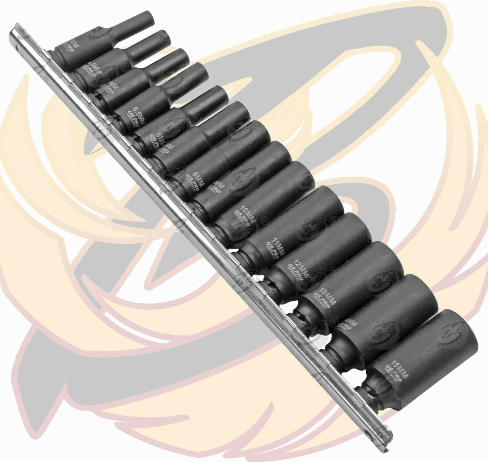 US PRO INDUSTRIAL 14PCS 1/4" DRIVE 6 POINT DEEP IMPACT SOCKETS 4MM - 15MM