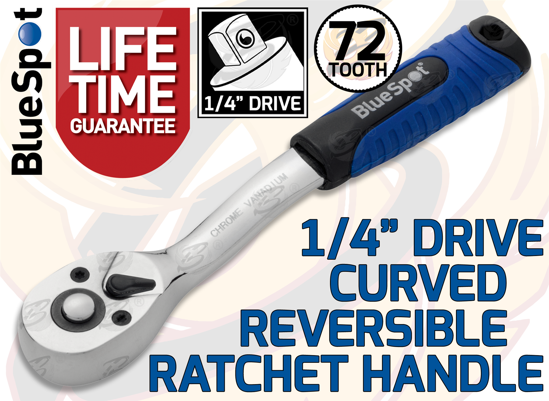 BlueSpot 1/4" Drive 72 Tooth Soft Grip Curved Ratchet Handle ( 02010 )