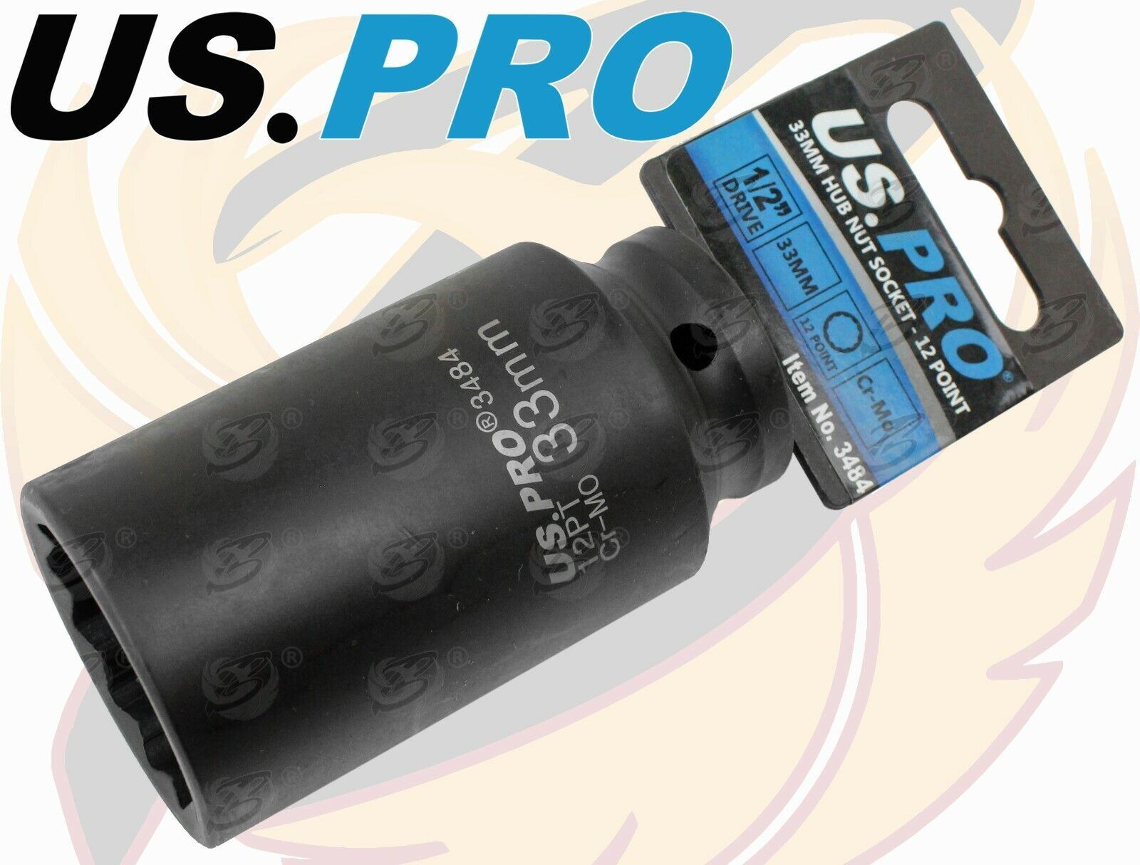 US Pro 33mm 1/2" Drive 12 Point Deep Impact Socket ( Single ) 3484