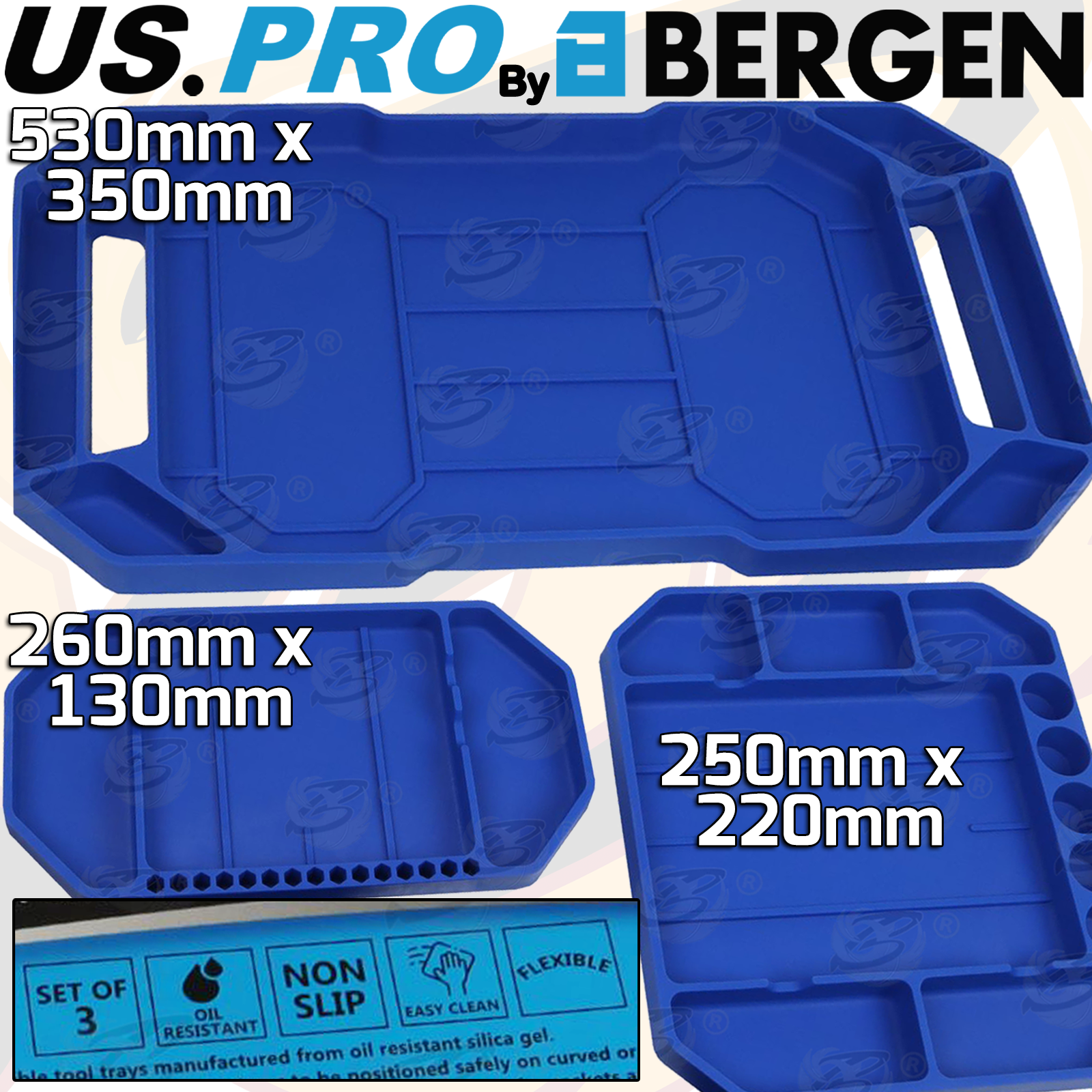 US Pro 3 Piece Non Slip Flexible Tool Trays ( 6890 )