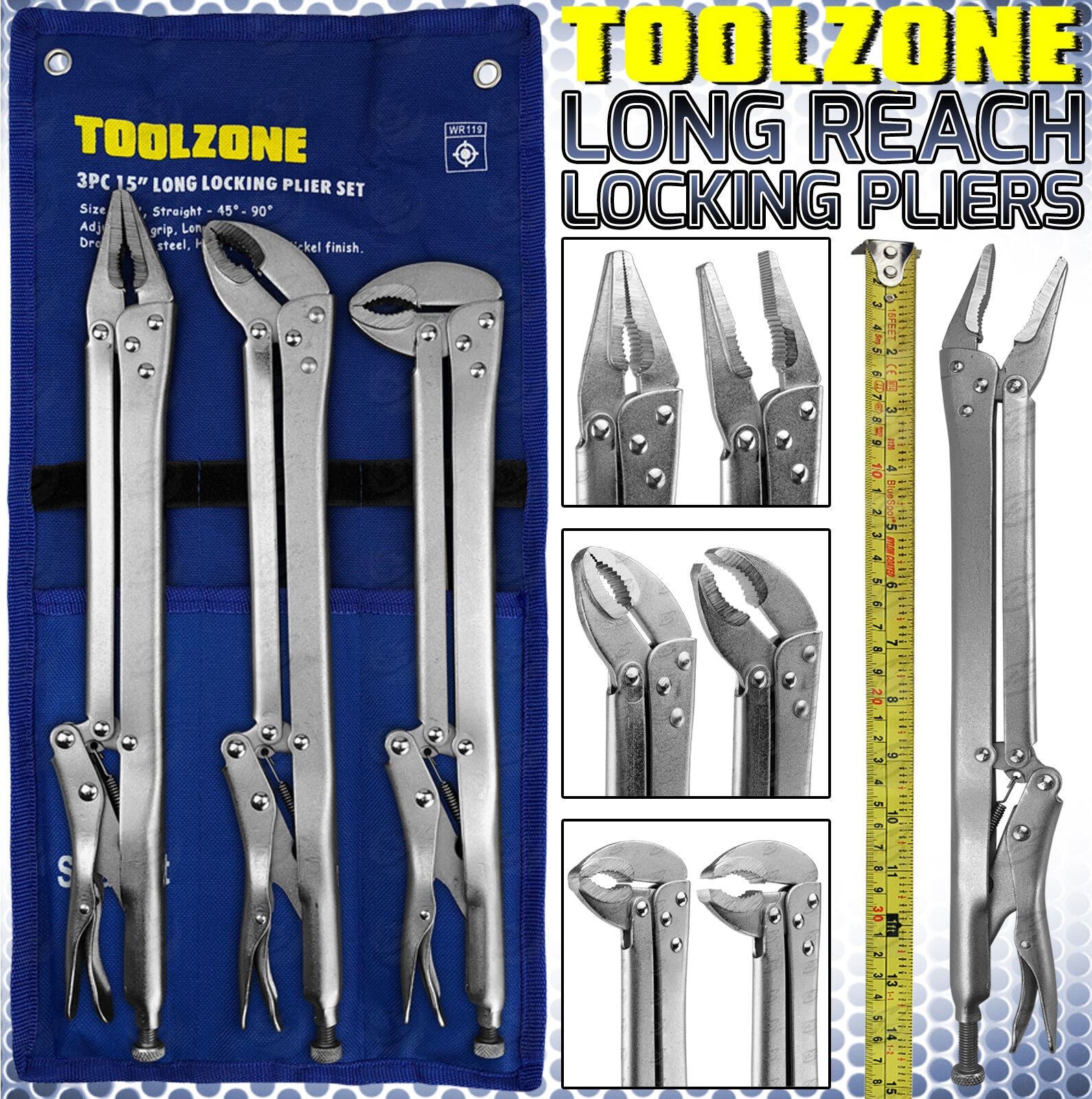 Toolzone 3 Piece 15" Extra Long Locking Pliers WR119