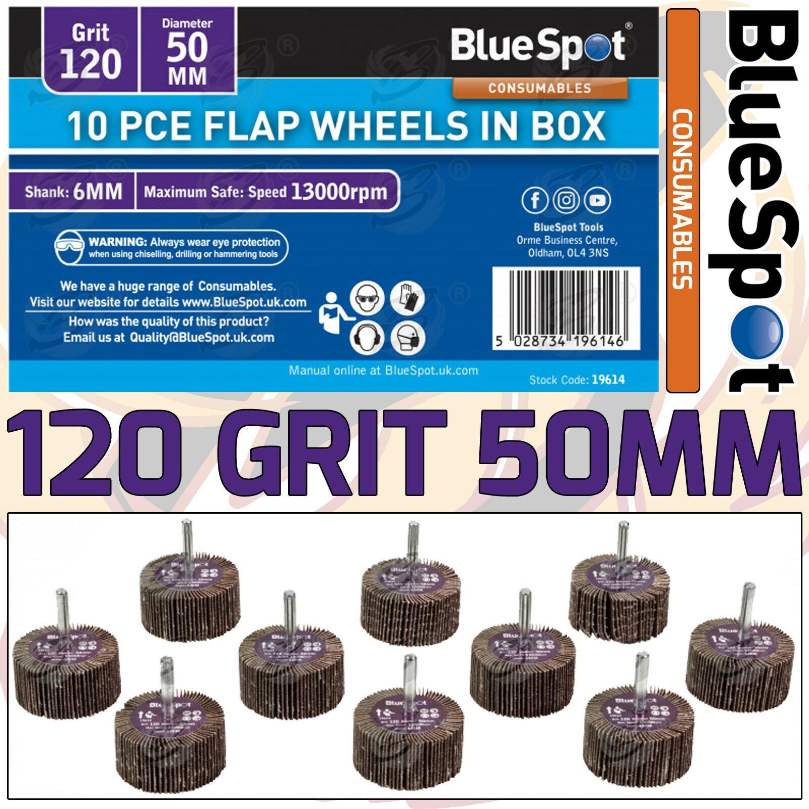 BLUESPOT 10PCS FLAP WHEEL DISCS ( 120 GRIT - 50MM )