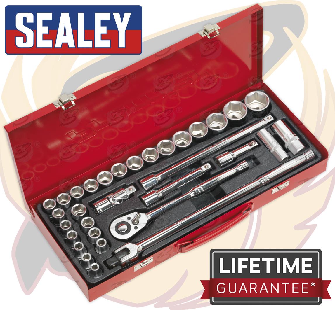 SEALEY 32PCS 1/2" DRIVE 6 POINT SOCKET SET 8MM - 32MM