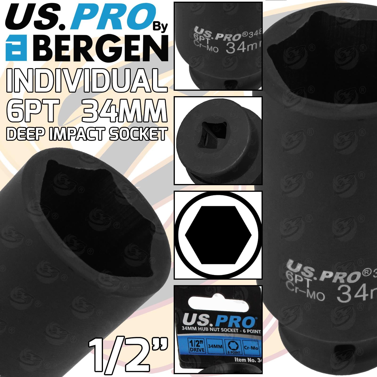 US Pro 34mm 1/2" Drive 6 Point Deep Impact Socket ( Single ) 3791