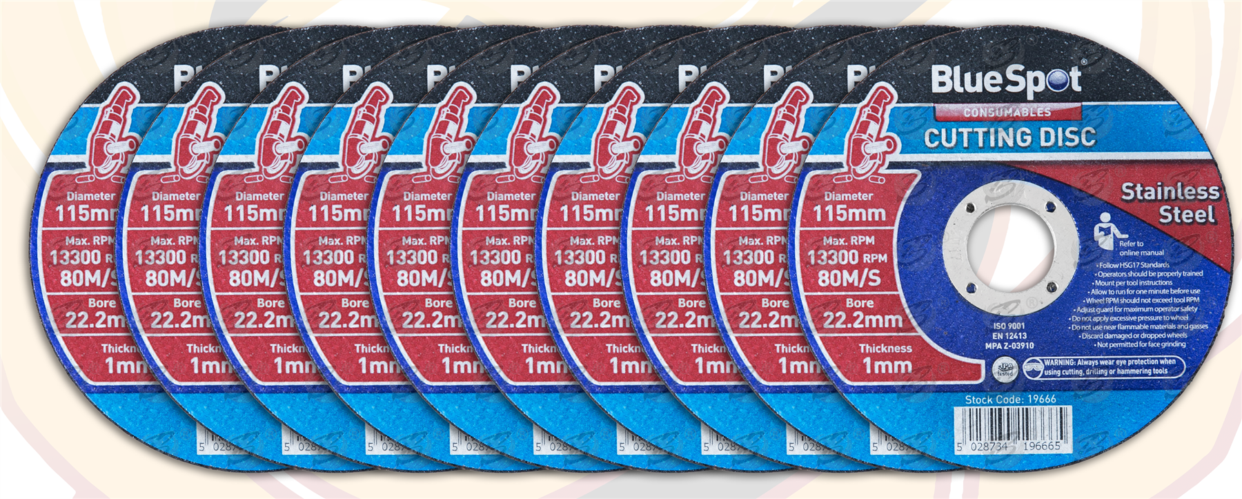 BlueSpot 1mm Thick Stainless Steel Cutting Discs ( x 10 Discs ) ( 19666 )