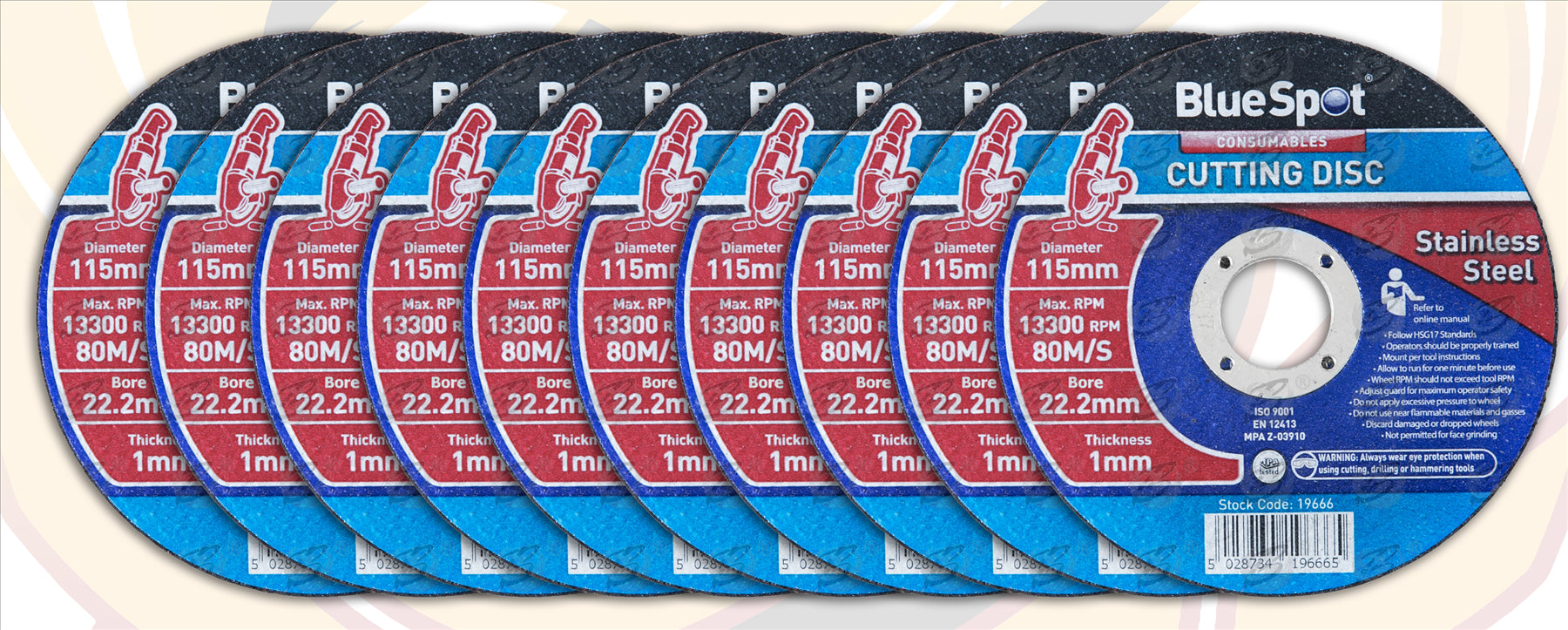 BLUESPOT 1MM THICK STAINLESS STEEL CUTTING DISCS ( X 10 DISCS )