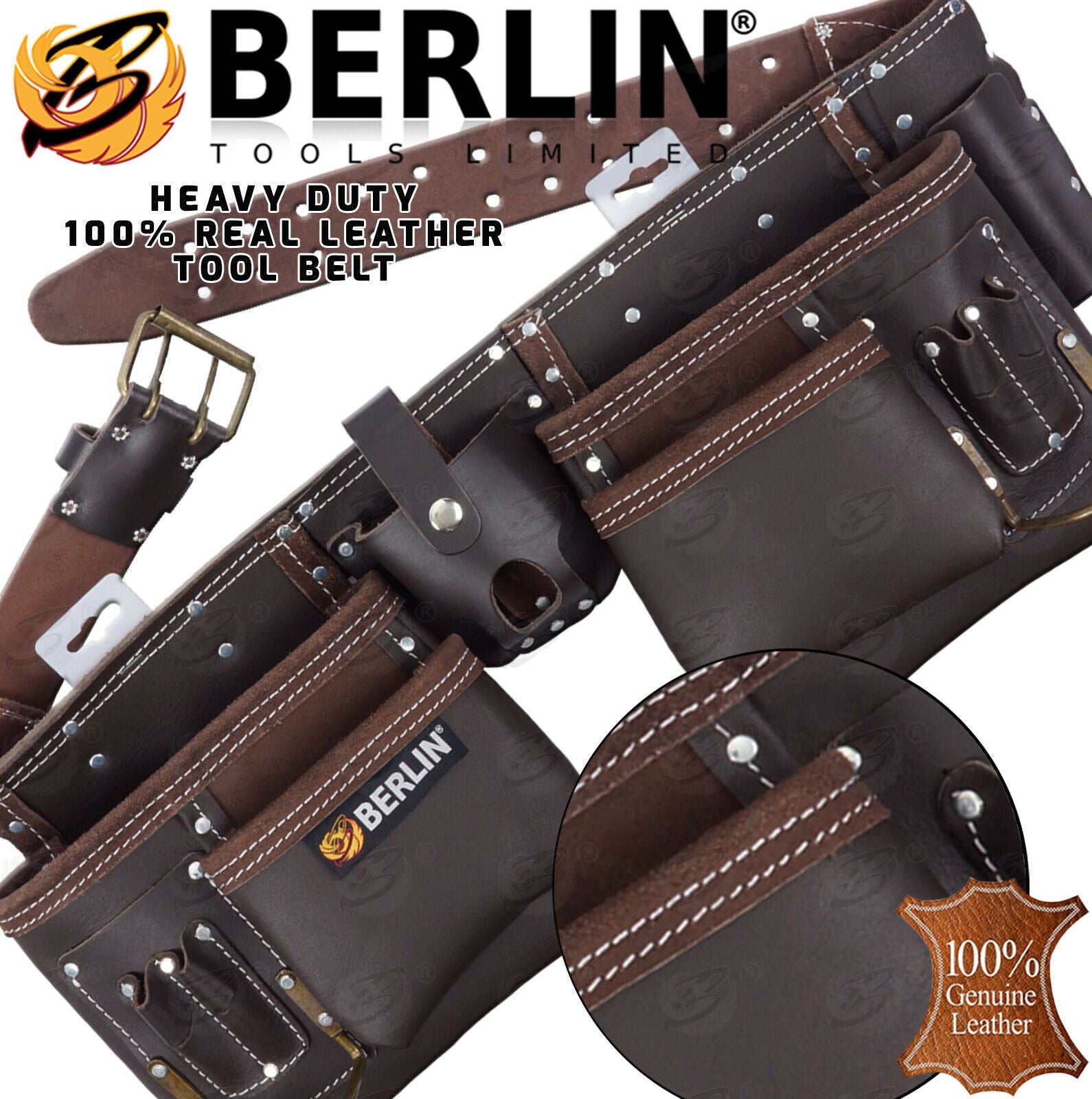 BERLIN 11 POCKET DOUBLE LEATHER WORK BELT