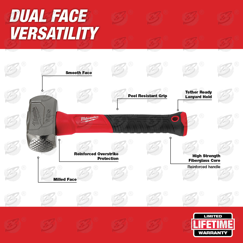 MILWAUKEE 1.36KG ( 3LB ) FIBREGLASS HANDLE CLUB HAMMER