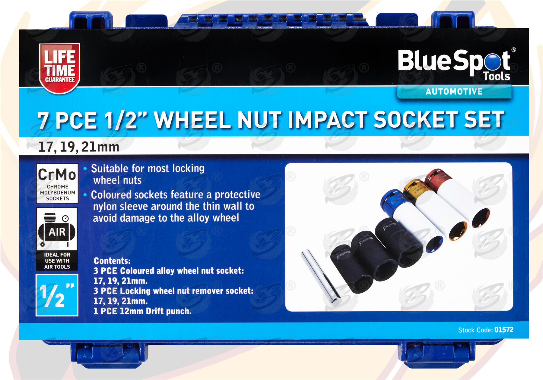 BlueSpot 7 Piece 1/2" Drive Wheel Nut Impact Twist Socket Set ( 17mm - 19mm - 21mm ) ( 01572 )