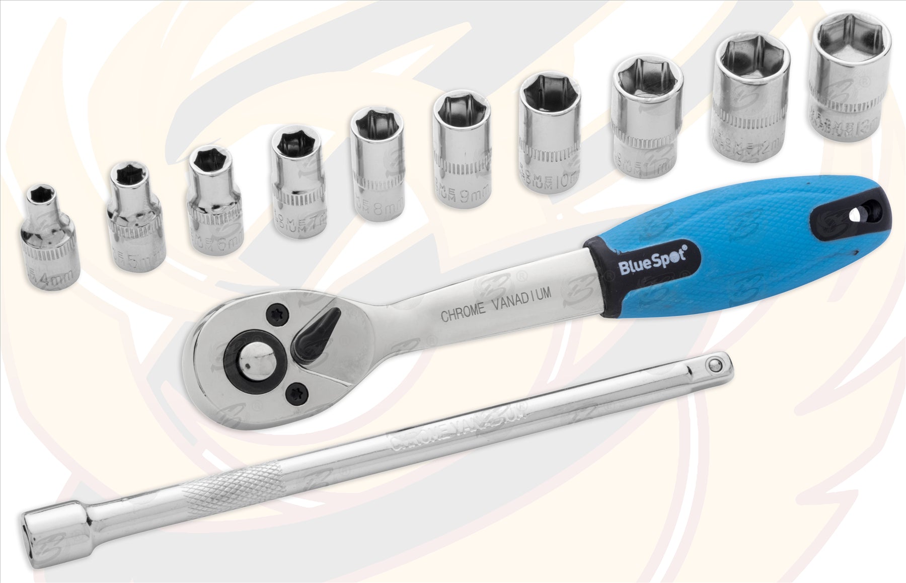 BLUESPOT 12PCS 1/4" DRIVE 6 POINT SOCKET SET 4MM - 13MM