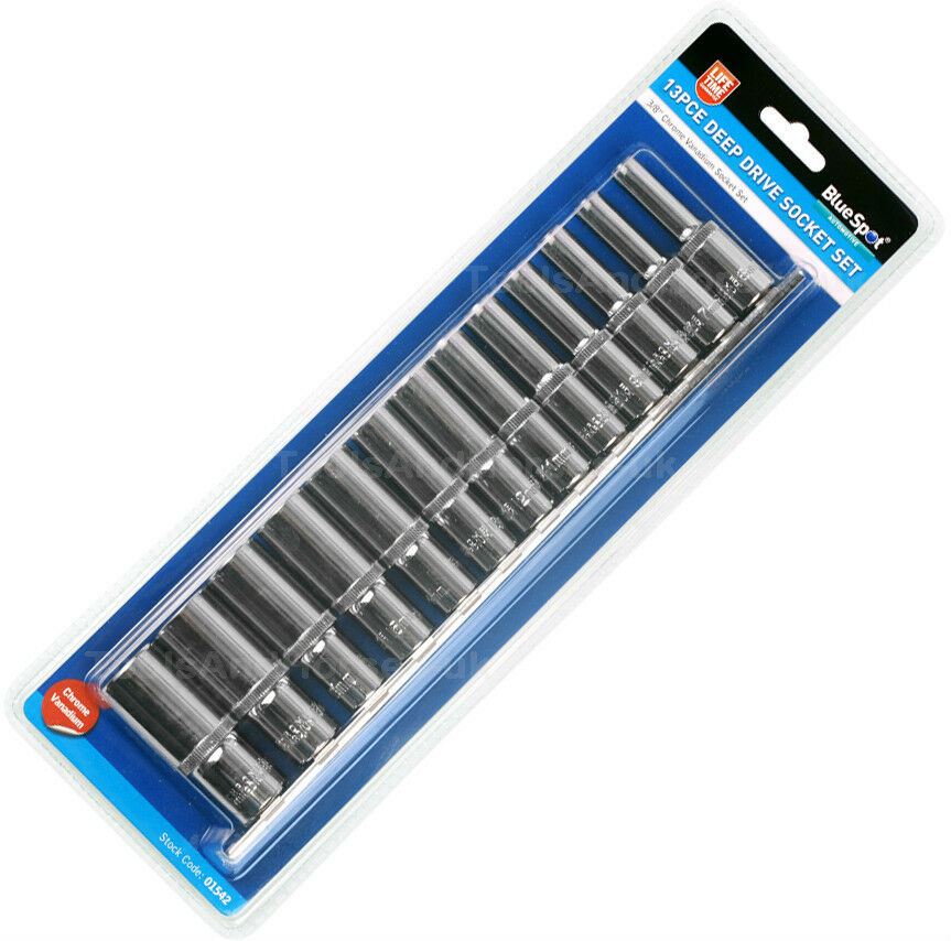 BLUESPOT 13PCS 3/8" DRIVE 6 POINT DEEP SOCKETS 6MM - 19MM