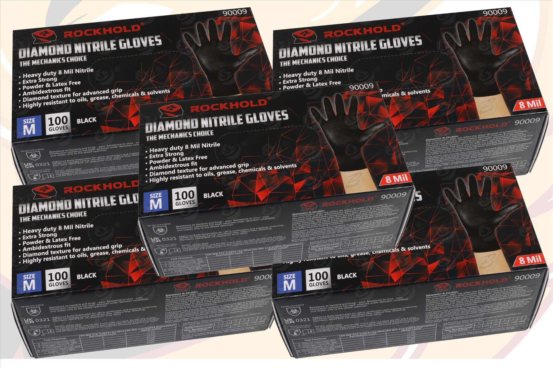 ROCKHOLD HEAVY DUTY BLACK 8 MIL NITRILE DIAMOND GRIP GLOVES ( MEDIUM - 500 GLOVES )