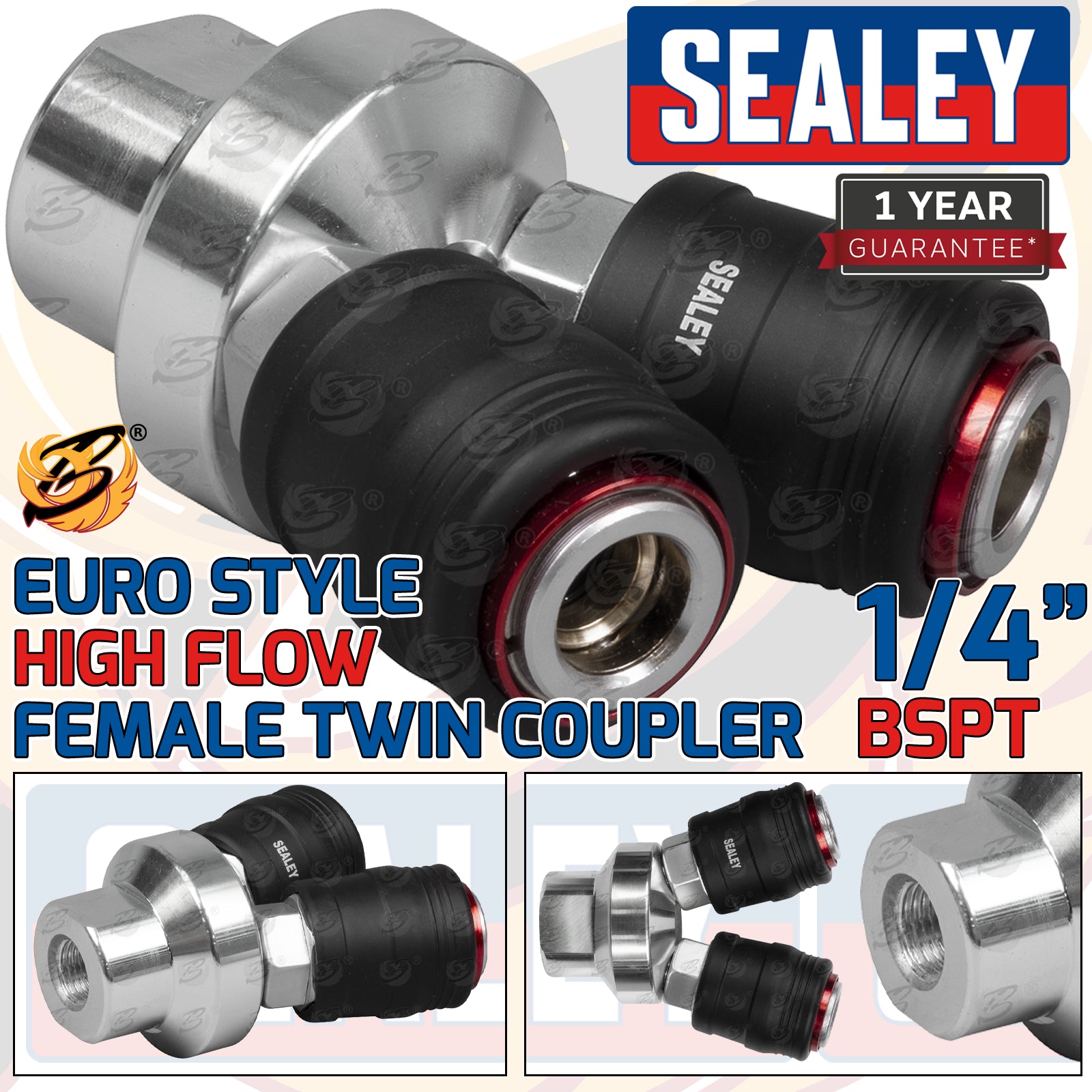 SEALEY HIGH FLOW TWIN COUPLING BODY FEMALE 1/4"BSPT