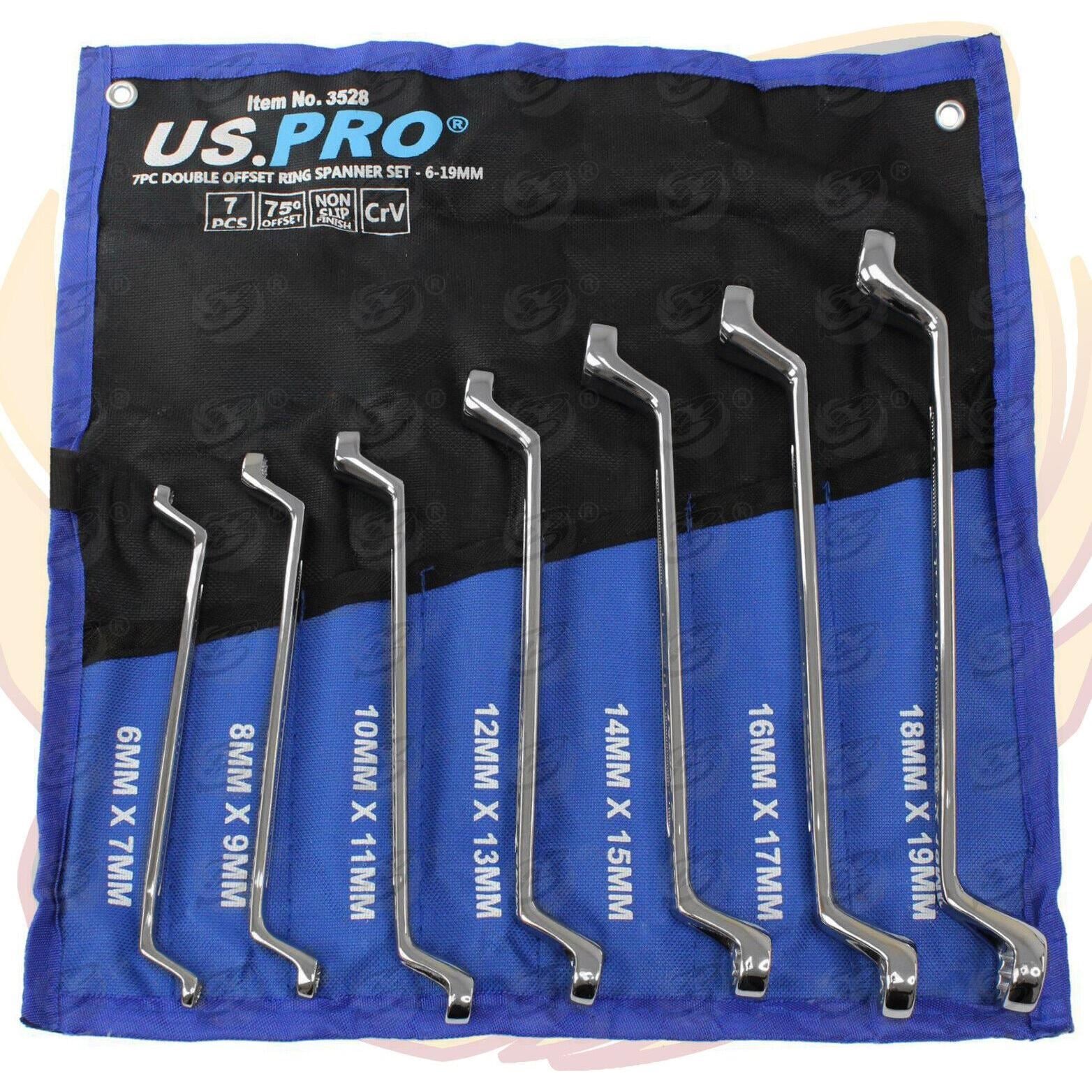 US PRO 7PCS OFFSET DOUBLE RING 12 POINT SPANNER 6MM - 19MM