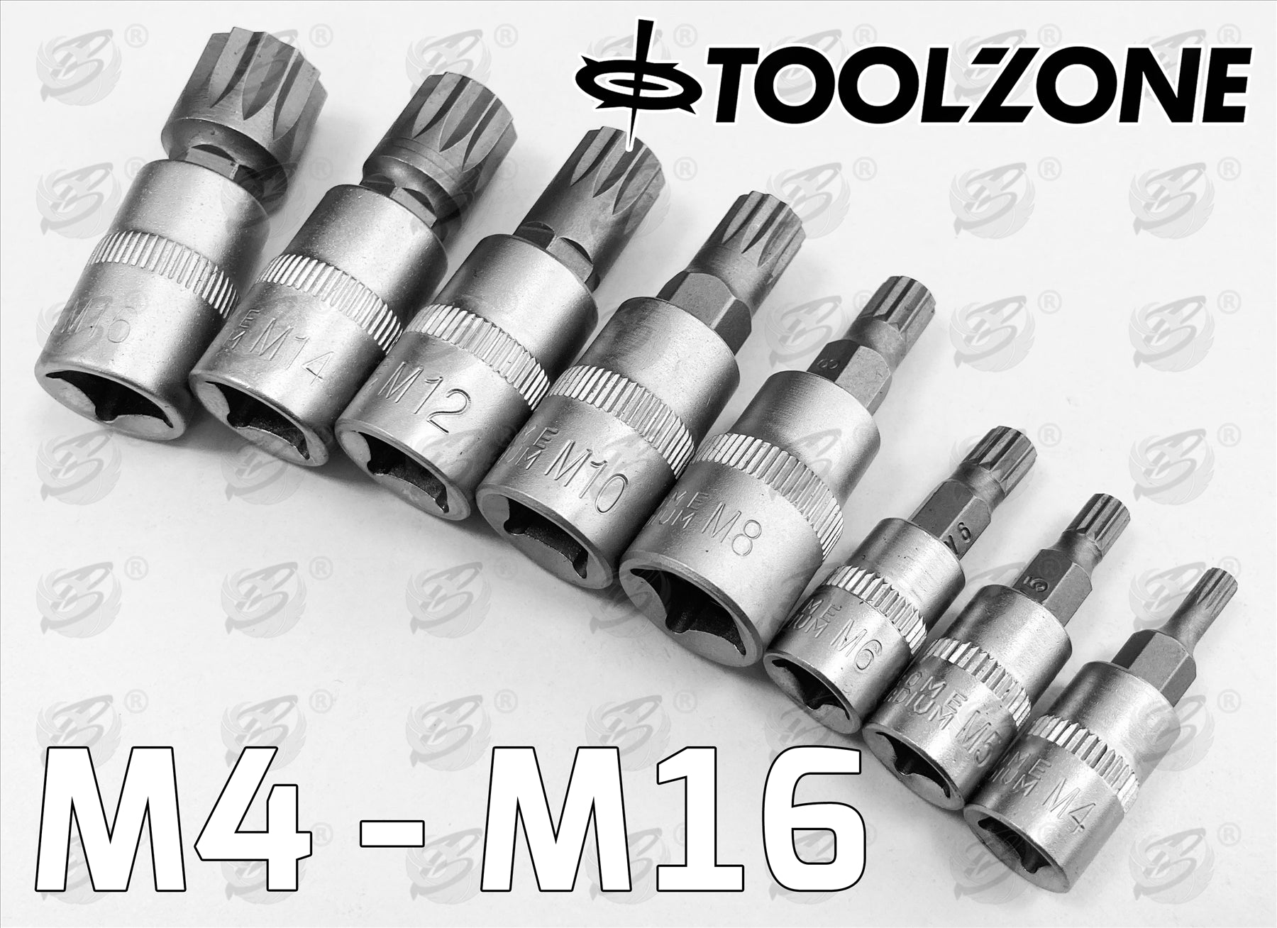 TOOLZONE 8PCS 1/4" & 3/8" DRIVE SPLINE BIT SOCKETS M4 - M16