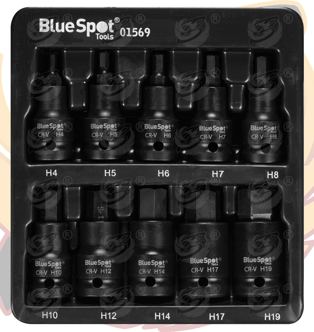 BlueSpot 10 Piece 1/2" Drive Impact Hex Bit Sockets H4 - H19 01569