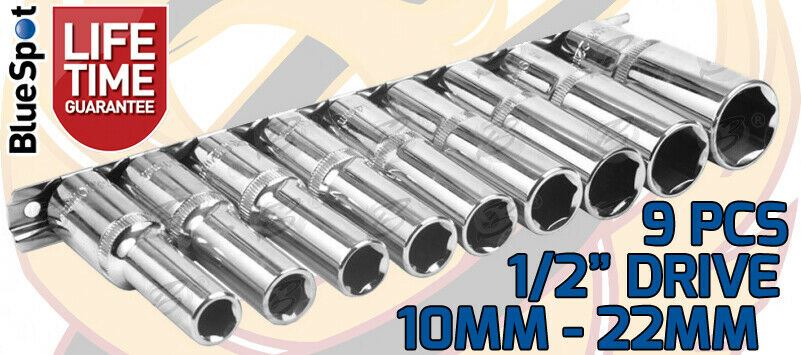 BLUESPOT 13PCS 1/2" DRIVE 6 POINT DEEP SOCKET SET 10MM - 22MM