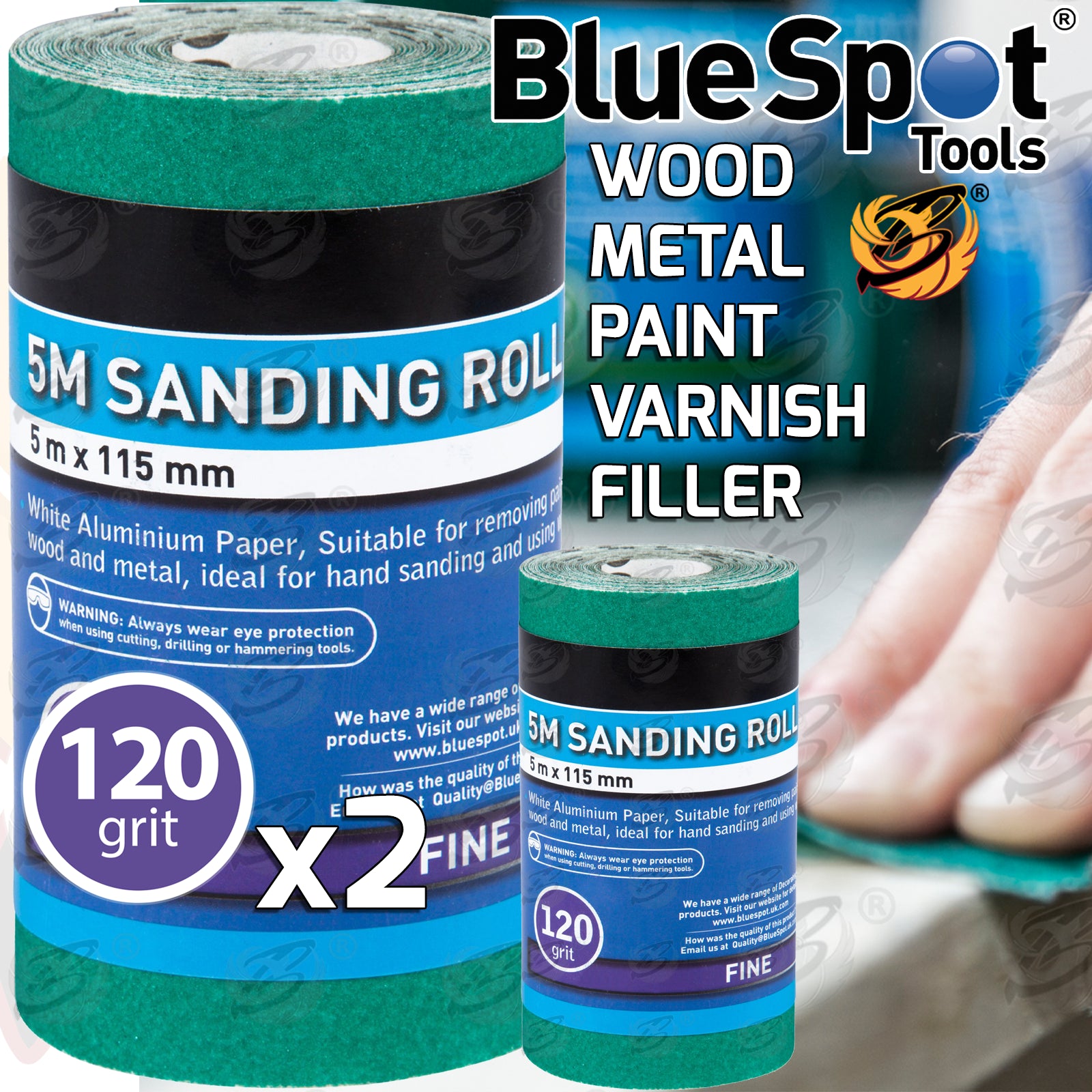 BLUESPOT 120 GRIT SANDING ROLL ( 5M x 115MM ) ( 2 ROLLS )